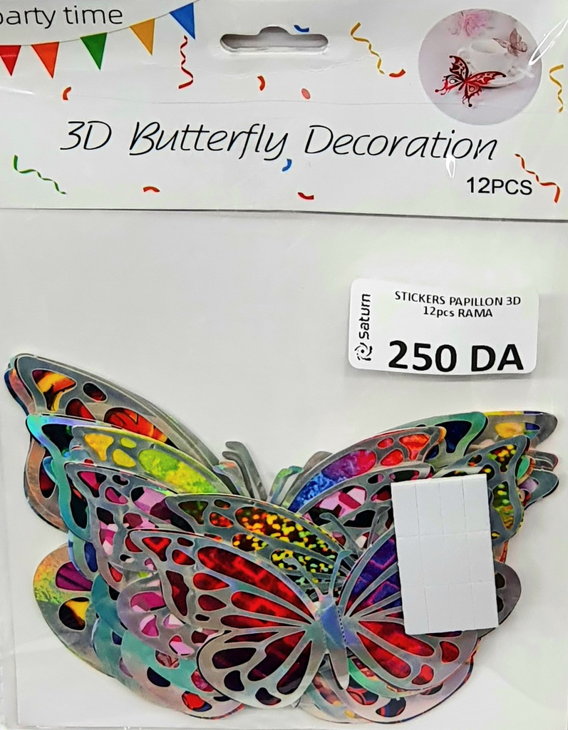 STICKERS PAPILLON DE DECORATION 3D 12pcs RAMA