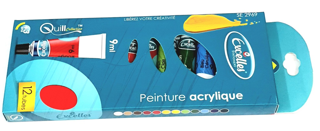 PEINTURE ACRYLIQUE 9ml 12 COULEURS EXCELLES