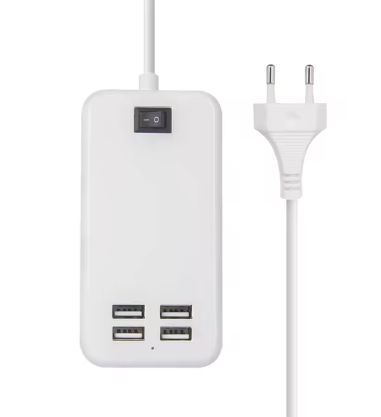 CHARGEUR 4 USB AVEC INTERRUPTEUR - 220V PRISE FR 15W 1.5m