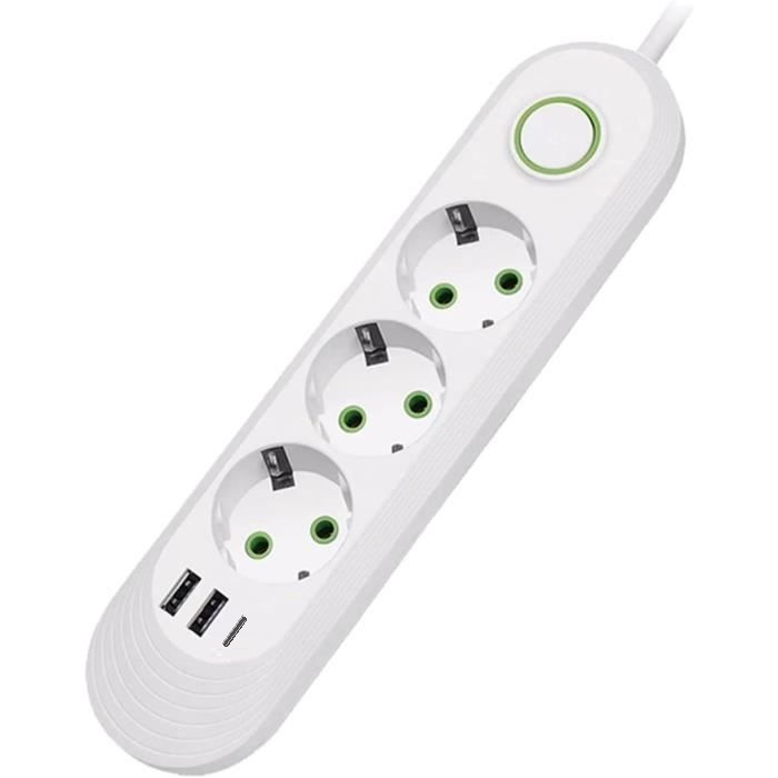 3-SOCKET POWER STRIP + 2 USB A + 1 USB C 3m WITH SWITCH