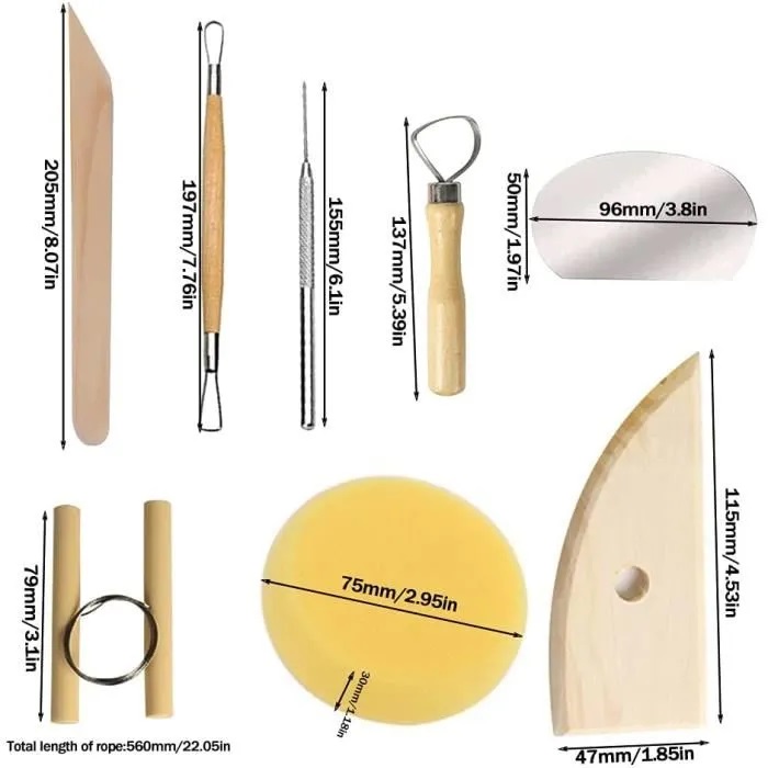 JEU D'OUTILS DE POTERIE ET CERAMIQUE 8 pcs TECHNO