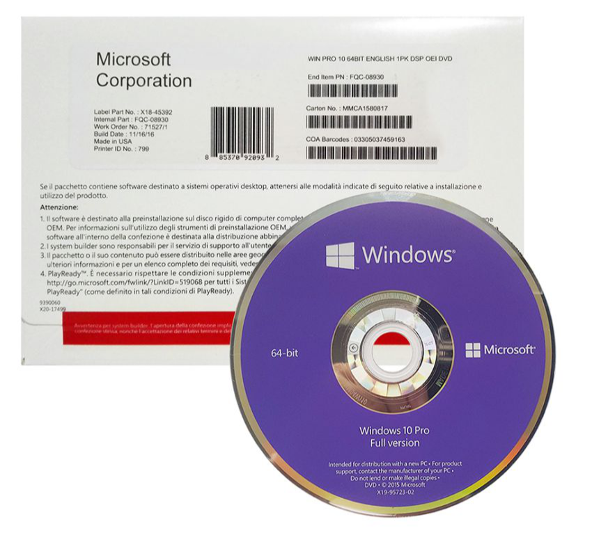 PACK WINDOWS 10 PRO 64 BIT FR DVD MICROSOFT