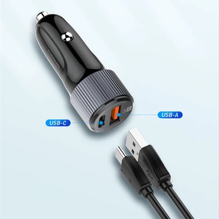 38W AUTO CHARGER USB A + USB C + 1m IPHONE CABLE LDNIO