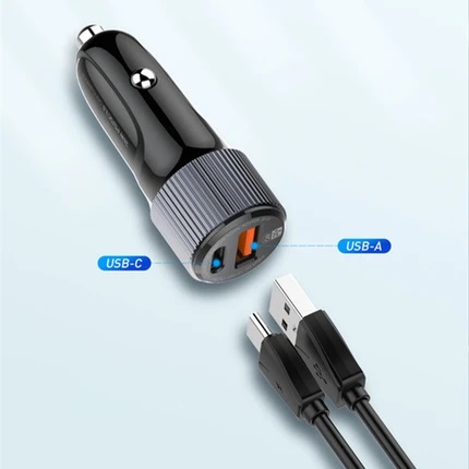 CHARGEUR AUTO 38W USB A + USB C + CABLE IPHONE 1m LDNIO