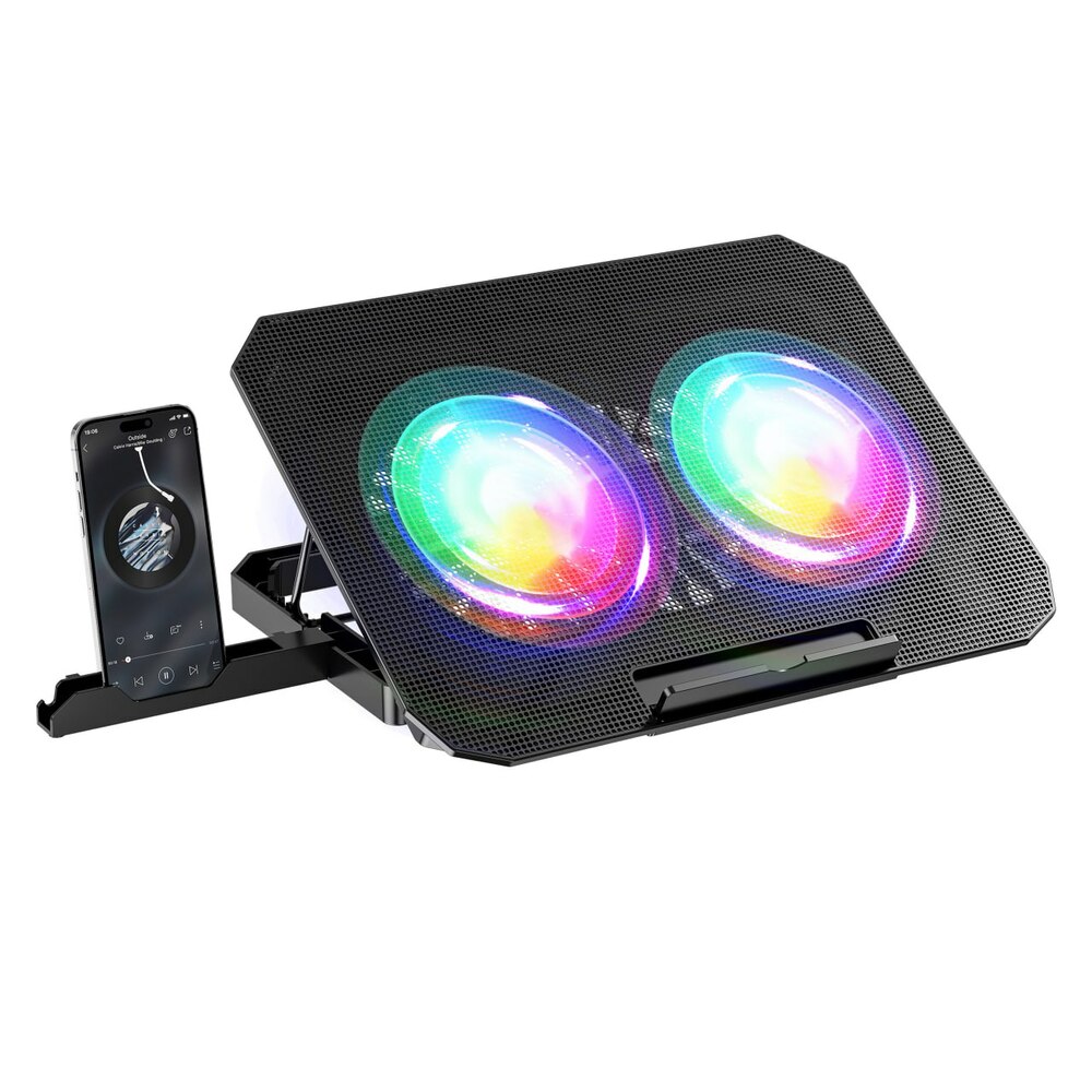 LAPTOP COOLER 2 RGB FANS + SMARTPHONE HOLDER