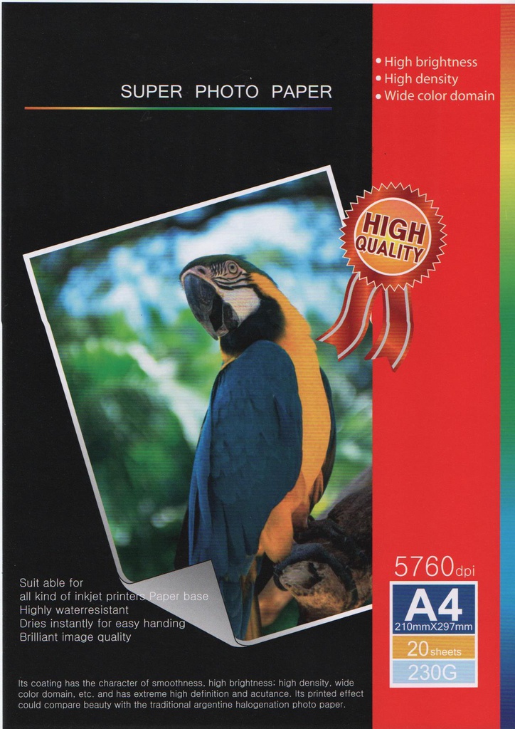 PAPIER PHOTO A4 230g 20F 1 FACE AZLAF