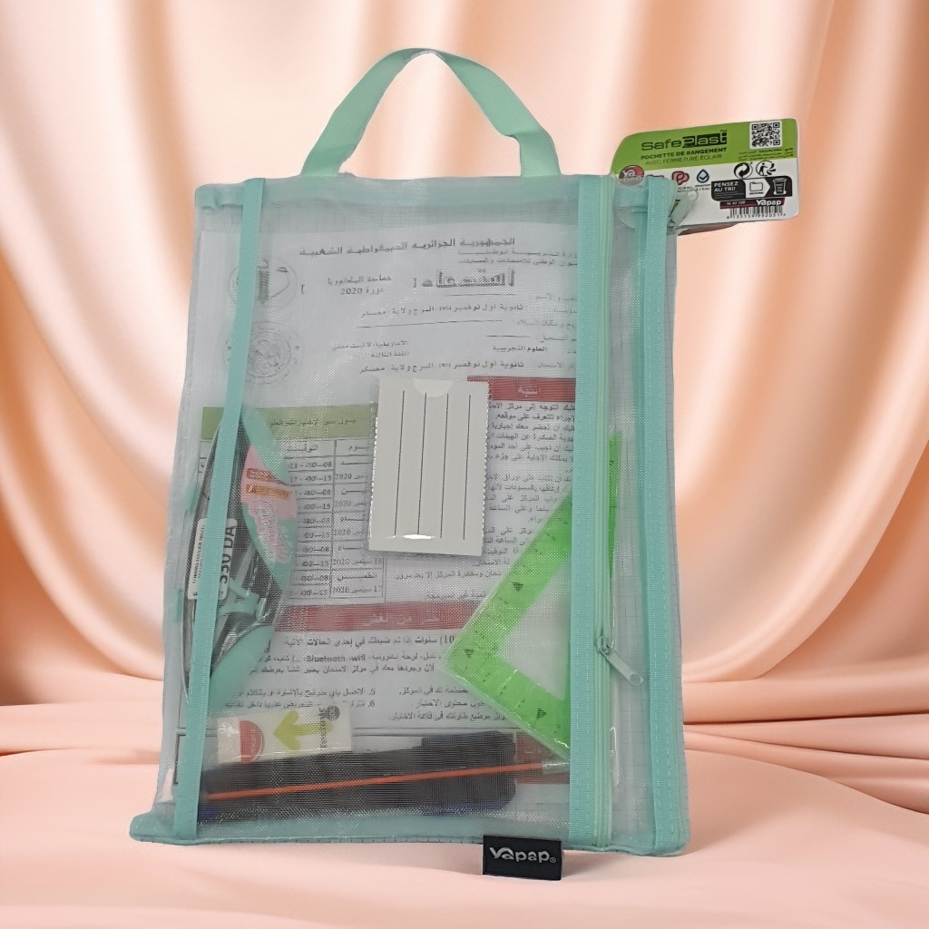 POCHETTE FILET TRANSPARENTE AVEC 2 FERMETURES ET POIGNET YAPAP