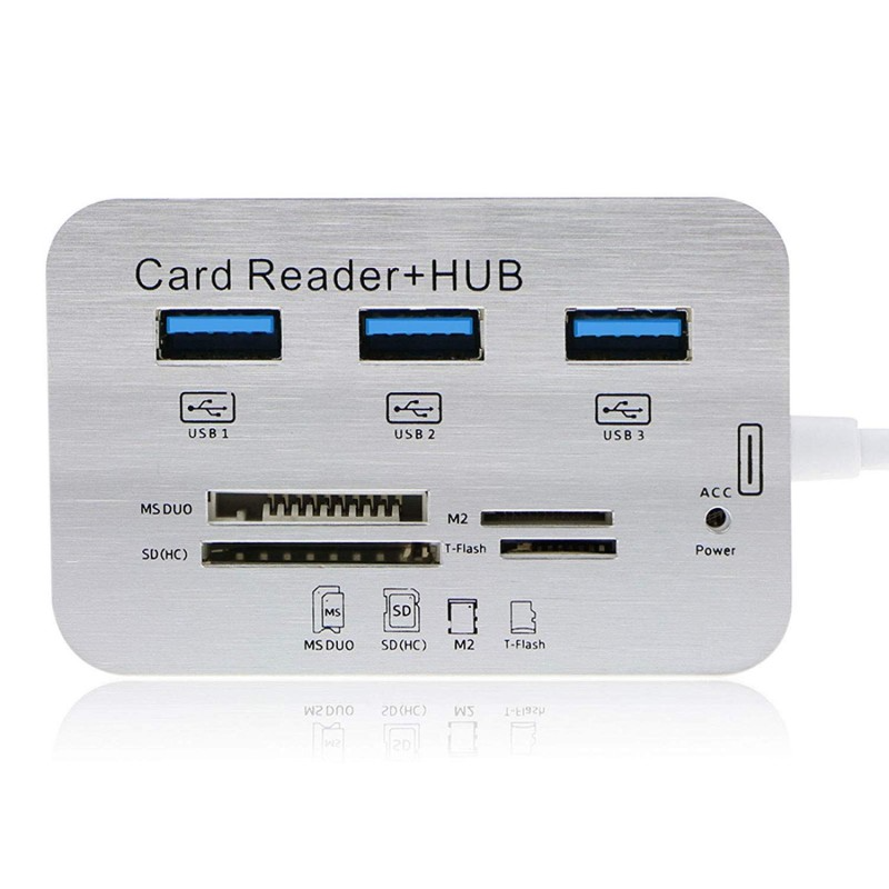 HUB USB 3.0/3.1 20cm 3 PORTS + LECTEUR CARTES MEMOIRES