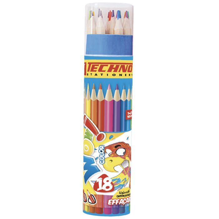 CRAYONS DE COULEUR EFFACABLE 18/18 EN TUBE TECHNO
