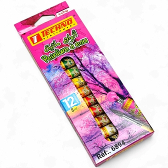 PEINTURE A EAU BOITE DE 12 COULEURS 8ml TECHNO