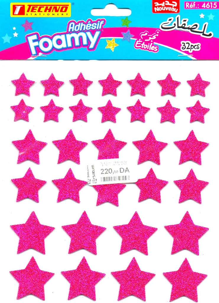 MOUSSE ADHESIVE ETOILES 32pcs TECHNO