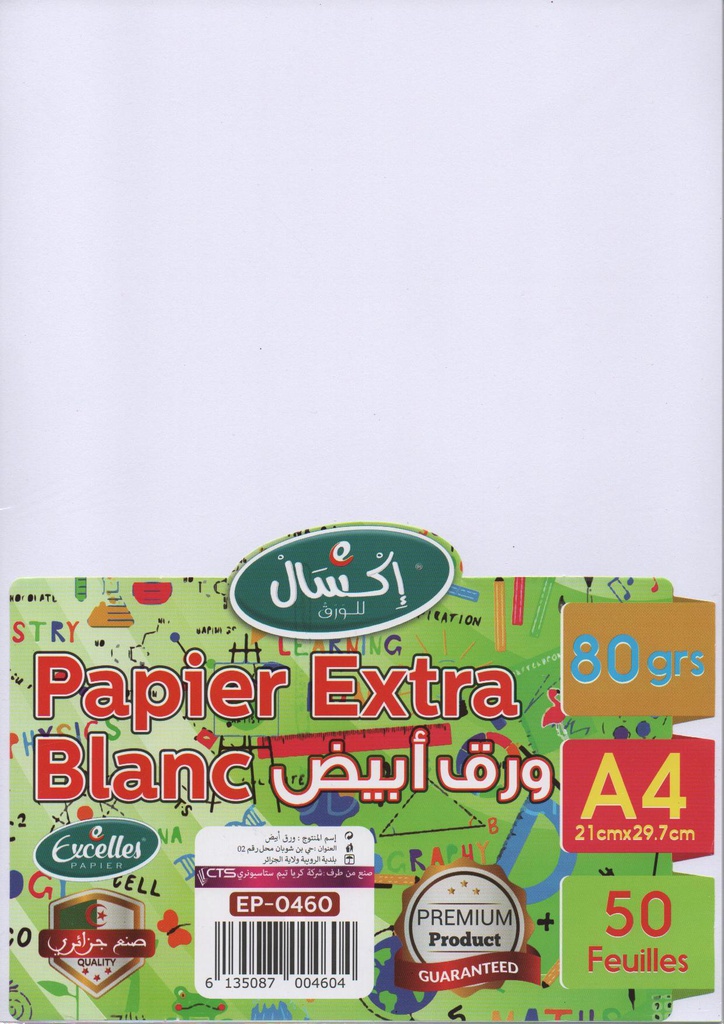 RAMETTE DE PAPIER EXTRA BLANC A4 80g 50f EXCELLES