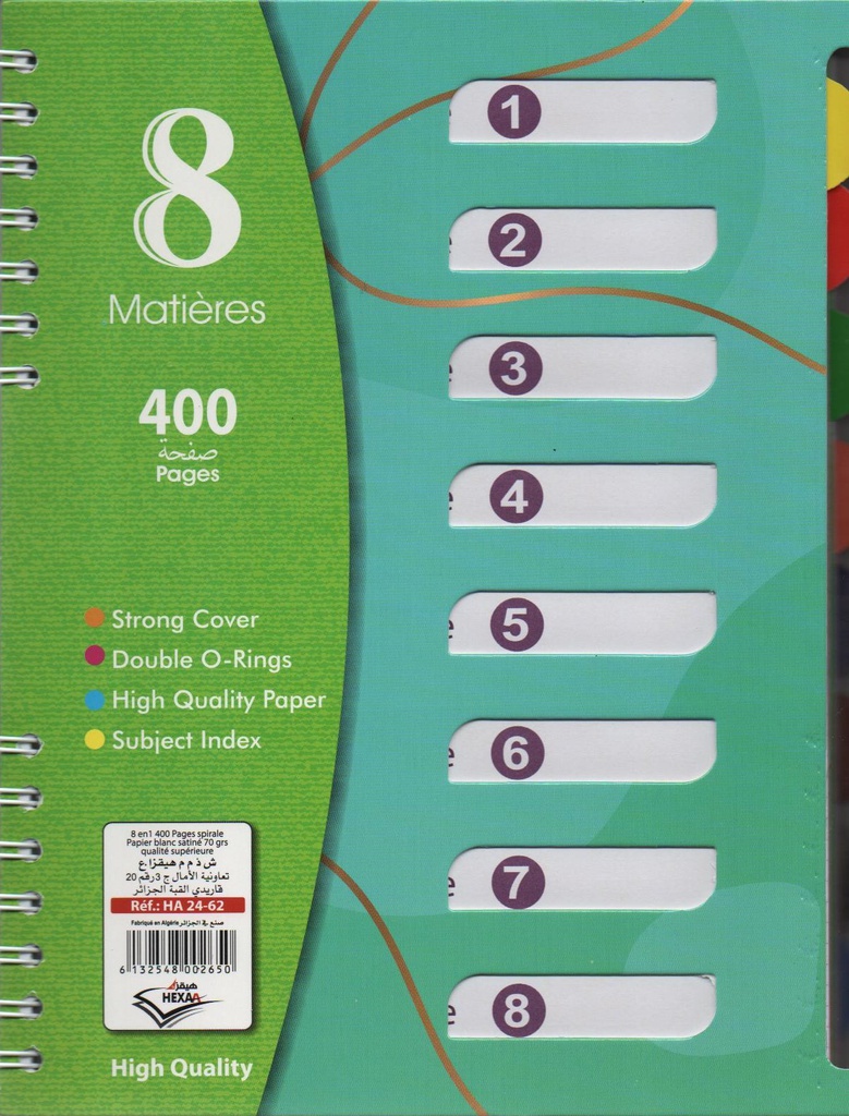 REGISTRE A4 SPIRAL 400 PAGES 8 EN 1 5X5 HEXAgone