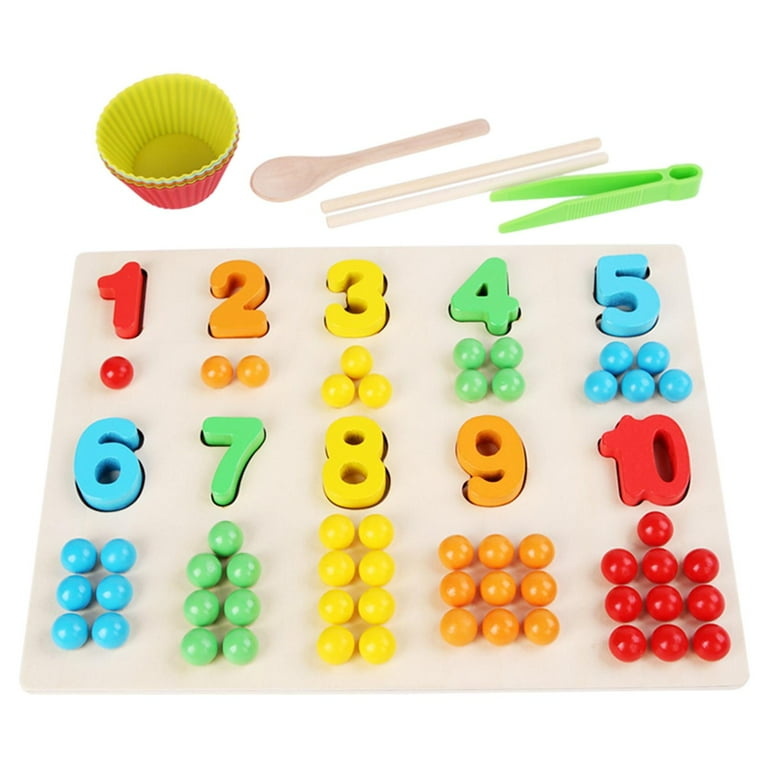 WOODEN NUMBER PUZZLE BOARD WITH BEADS COUNTING