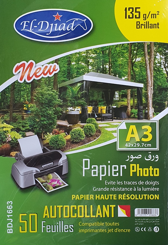 PAPIER PHOTO AUTOCOLLANT A3 135g 50F EL-DJIAD