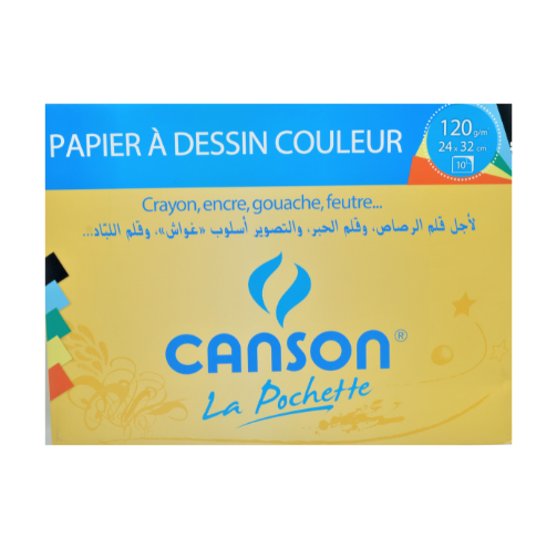 POCHETTE DE DESSIN CANSON COULEUR 120G 24CM X 32CM