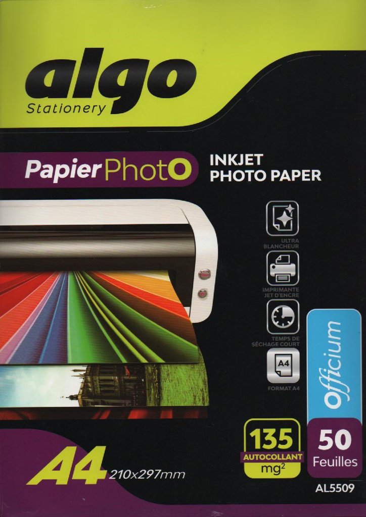 PAPIER PHOTO AUTOCOLLANT A4 135g 50F ALGO