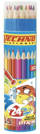 CRAYONS DE COULEUR EFFACABLE 24/18 EN TUBE TECHNO WOWI