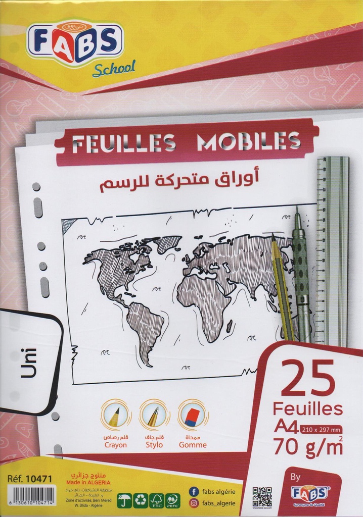 FEUILLES MOBILES UNI A4 25F FABS