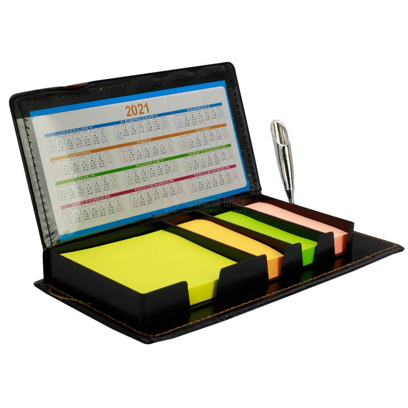 COFFRET STICK NOTE DE BUREAU EN SIMILI CUIR AVEC PLUMIER GM