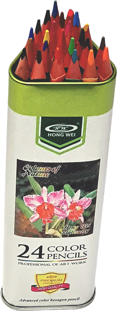 CRAYONS DE COULEUR 24/18 EN TUBE METAL HONG WEI