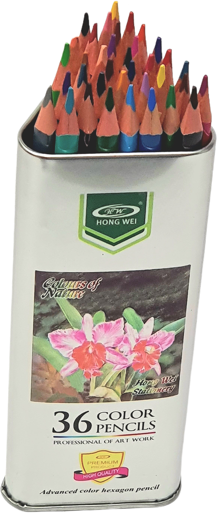 CRAYONS DE COULEUR 36/18 EN TUBE METAL HONG WEI