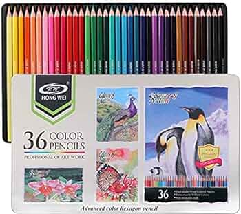 CRAYONS DE COULEUR 36/18 BOITE METAL HONG WEI