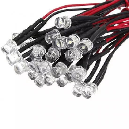  3mm LED 二极管预接线白色 3-12V 带 20 CM 电缆