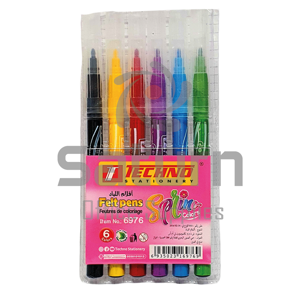 STYLO FEUTRE 6 COULEURS TECHNO SPRING