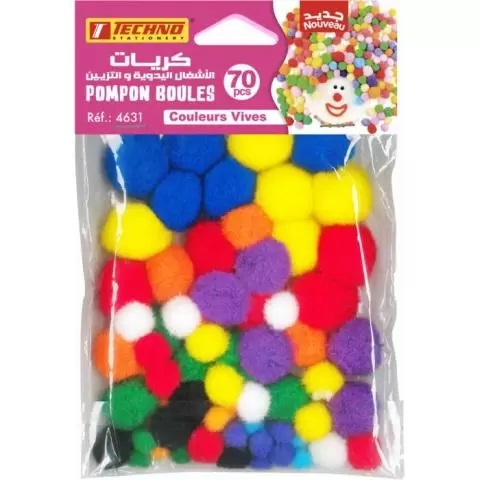 POMPON BOULES COULEURS VIVES 70PCS TECHNO