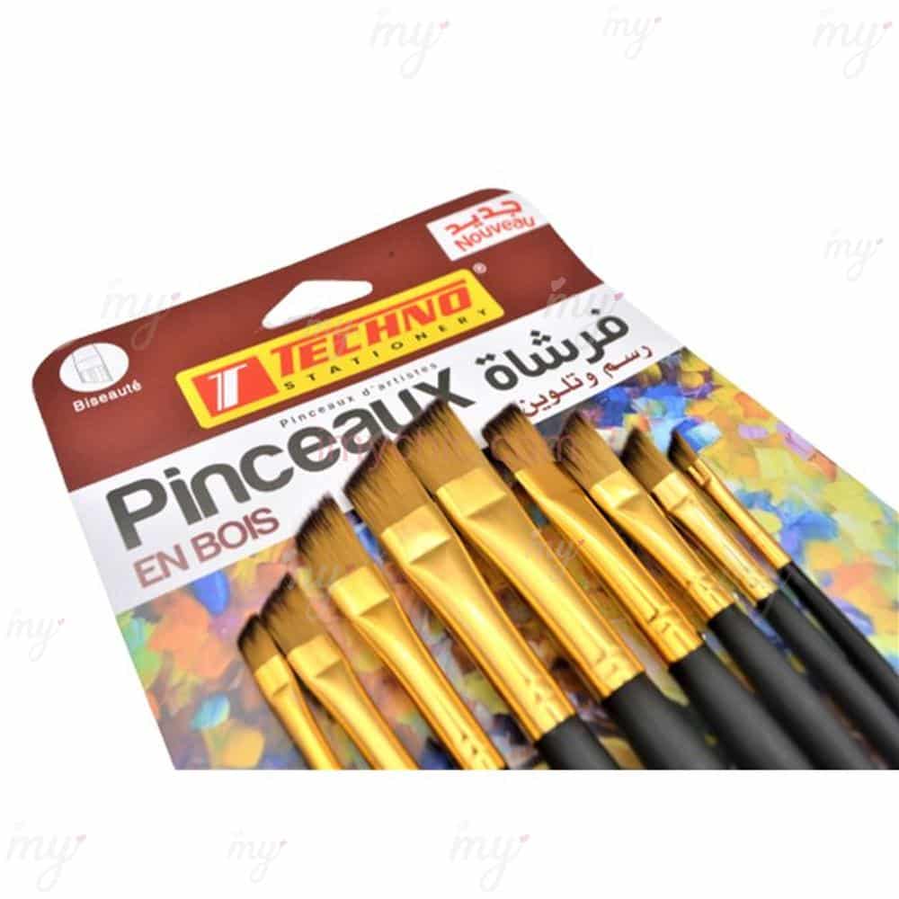 PINCEAUX EN BOIS BISEAUTÉ 9PCS TECHNO