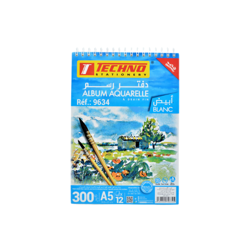 ألبوم ألوان مائية أبيض A5 300 جم/م² 12F تكنو