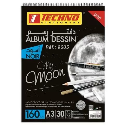  BLACK DRAWING ALBUM A3 160g/m² 30F TECHNO MYMOON