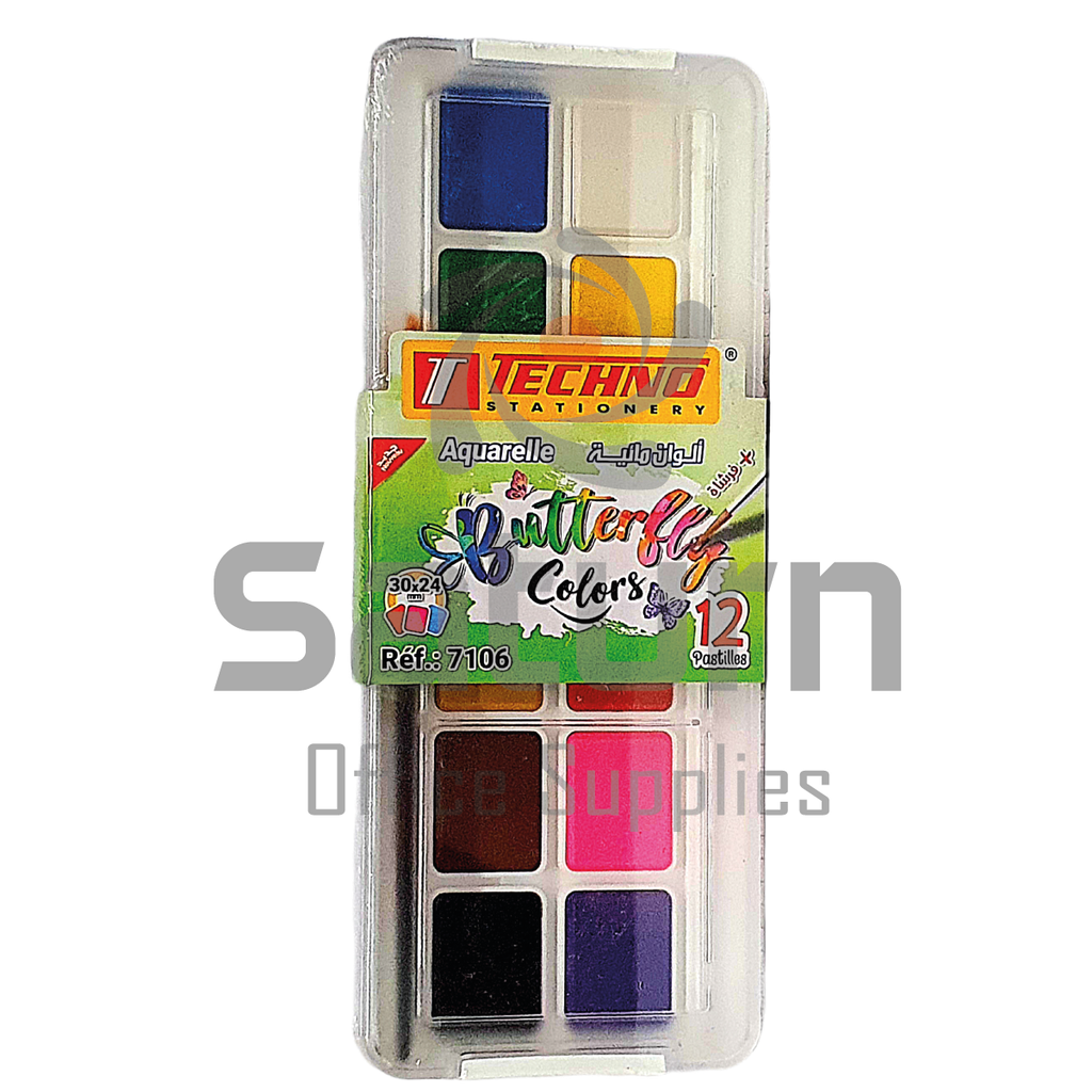 PEINTURE AQUARELLE EN PALETTE 12 COULEURS + PINCEAU TECHNO BUTTERFLY