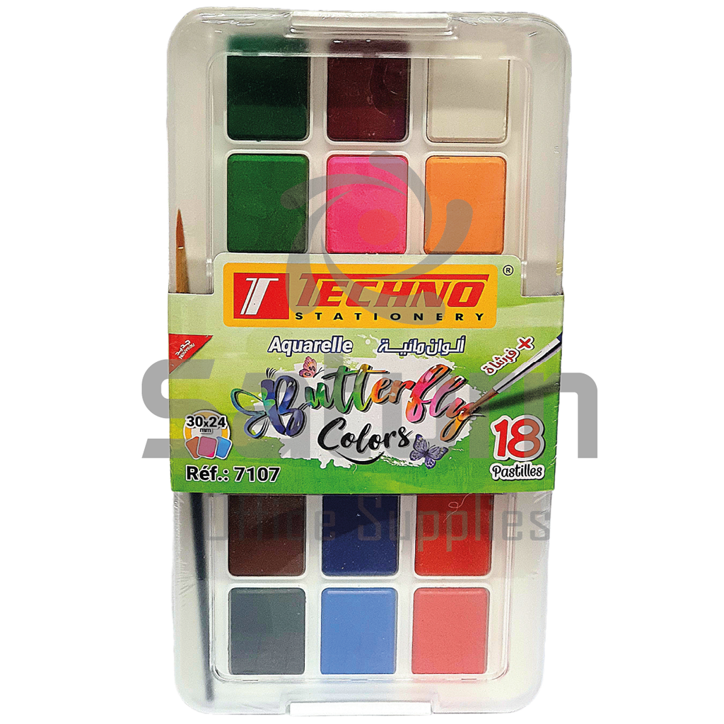 PEINTURE AQUARELLE EN PALETTE 18 COULEURS + PINCEAU TECHNO BUBBLES COLORS