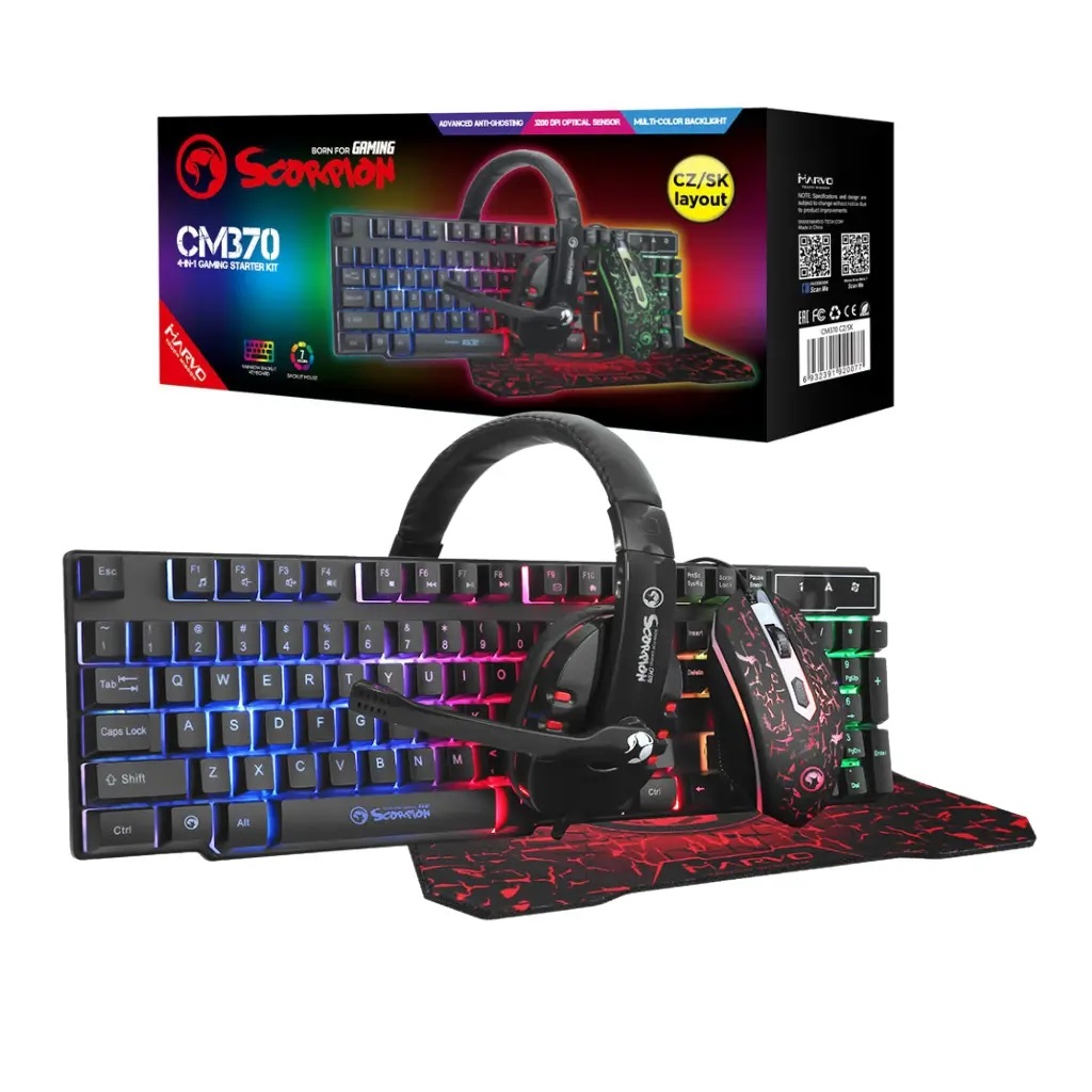  KEYBOARD + HEADSET + MOUSE + 4IN1 GAMING MAT MARVO SCORPION