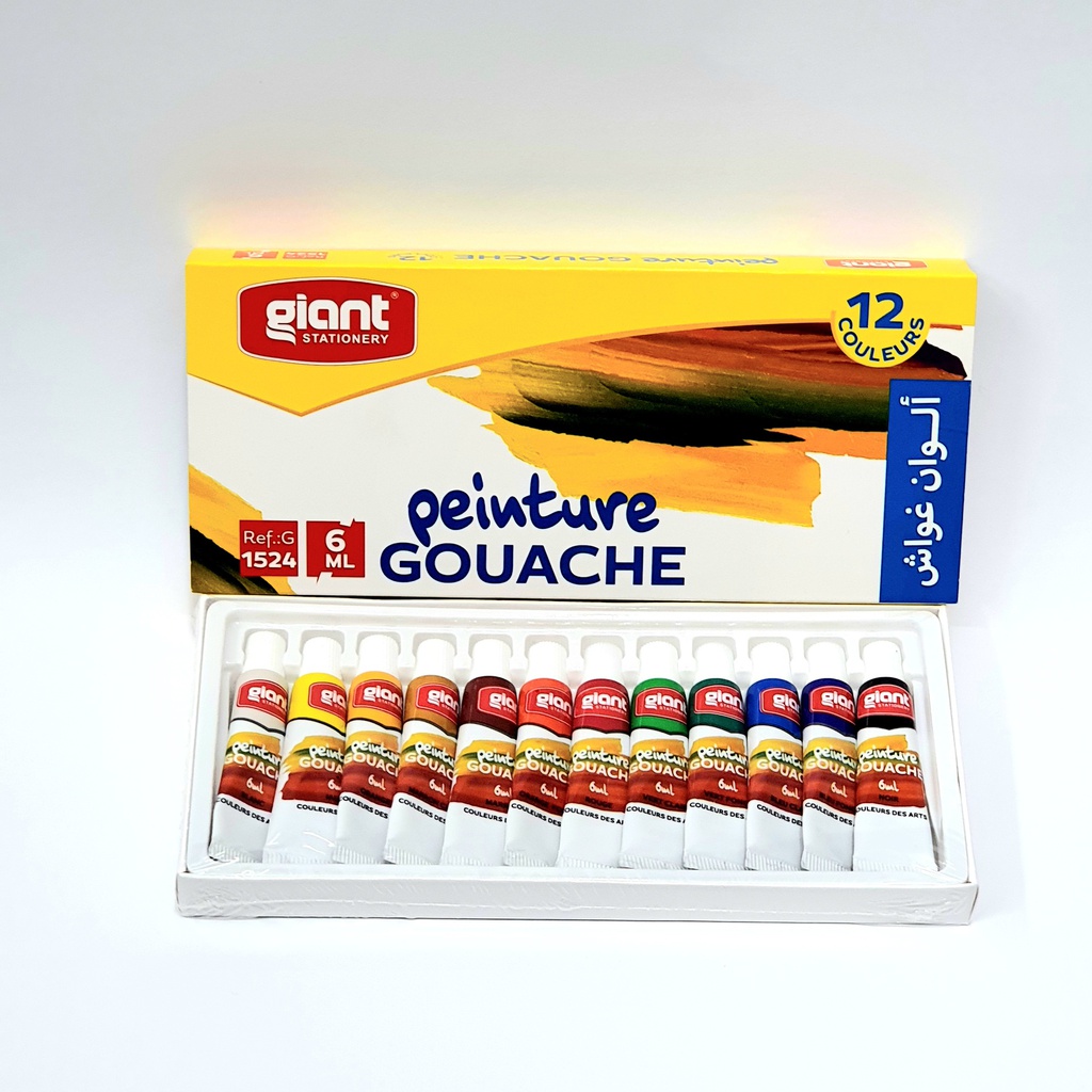 PEINTURE GOUACHE BOITE DE 12 COULEURS x 6ml GIANT ▼