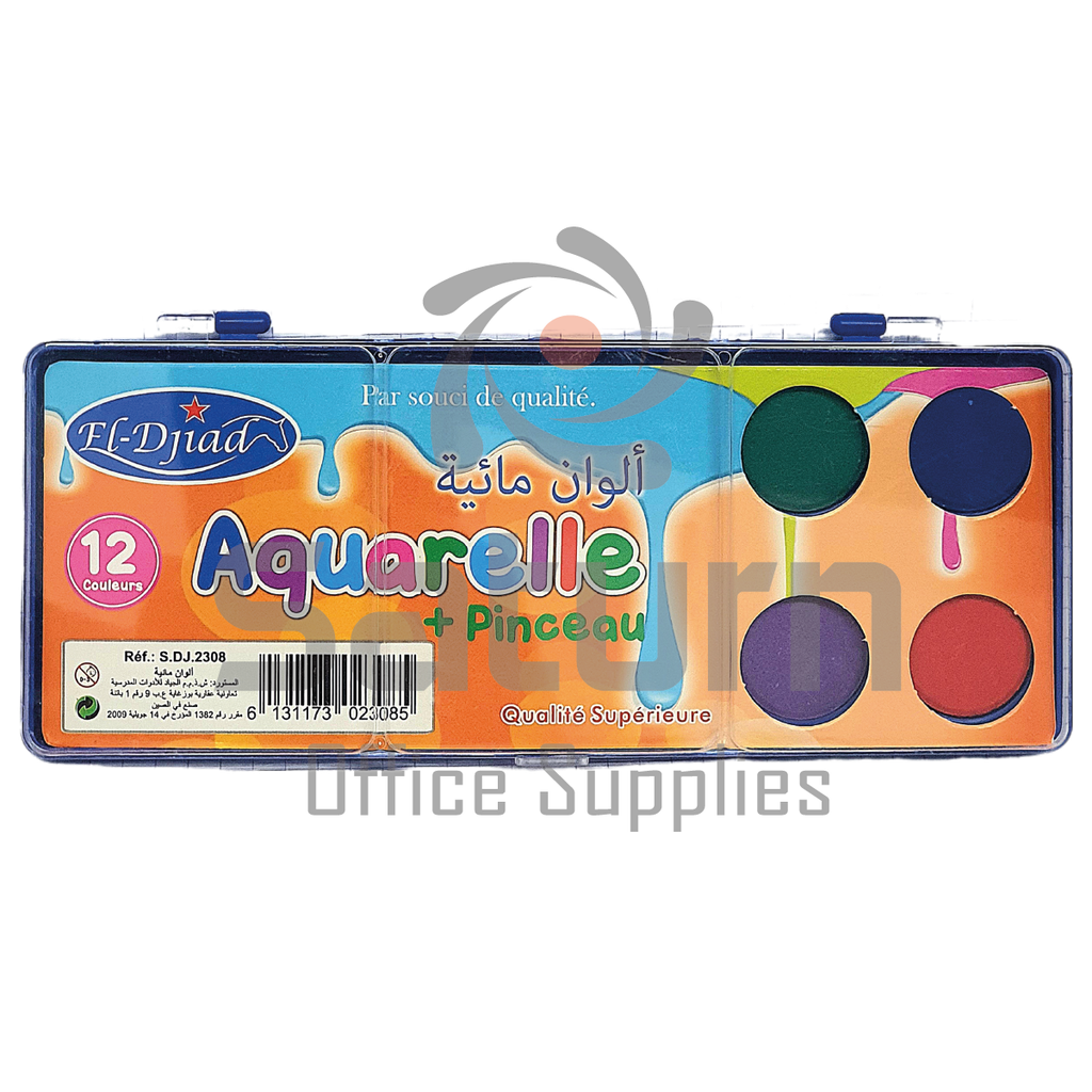 WATERCOLOR PAINT IN PALETTE 12 COLORS + EL-DJIAD BRUSH