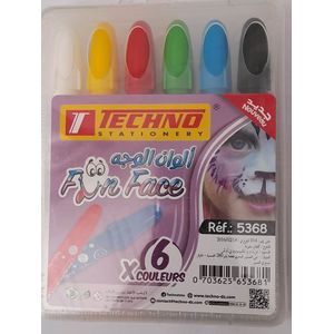 STYLO FEUTRE 6 COULEURS POUR VISAGE TECHNO