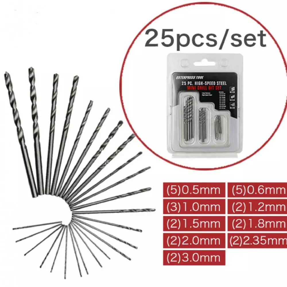25PCS MICRO DRILL BITS FROM 0.5MM TO 3.0MM