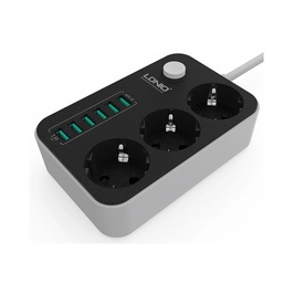 [SE3631] مقبس طاقة LDNIO ثلاثي المقابس و6 منافذ USB