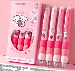 PINK Erasable Press Ballpoint Pen, Soft Cloud Grip, ST Tip, Quick Dry, for Student, 0.5mm Black Ink, Office Accessories, 4pcs/box