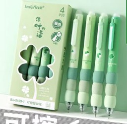 GREEN 可擦按压圆珠笔，软云握笔，ST 尖，快干，适用于学生，0.5 毫米黑色墨水，办公配件，4 支/盒