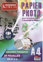 [M-2401] PAPIER PHOTO AUTOCOLLANT TRANSPARENT A4 20F KORTAS