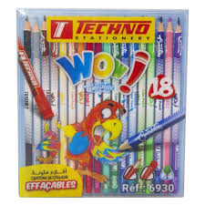 [6930] CRAYONS DE COULEUR EFFACABLE 18/18 EN BOITE TECHNO WOWI