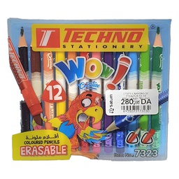 [7323] CRAYONS DE COULEUR 12/10 EFFACABLES TECHNO WOWI