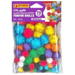 [4632] POMPON BOULES COULEURS GLITTER 70PCS TECHNO