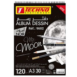 [9602] ألبوم رسم أسود A3 120 جم/م² 30F TECHNO MYMOON