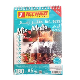 [9633] WHITE DRAWING ALBUM A5 180g/m² 24F TECHNO MIXMEDIA