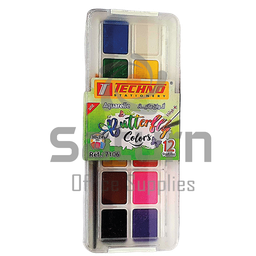 [7106] PEINTURE AQUARELLE EN PALETTE 12 COULEURS + PINCEAU TECHNO BUTTERFLY